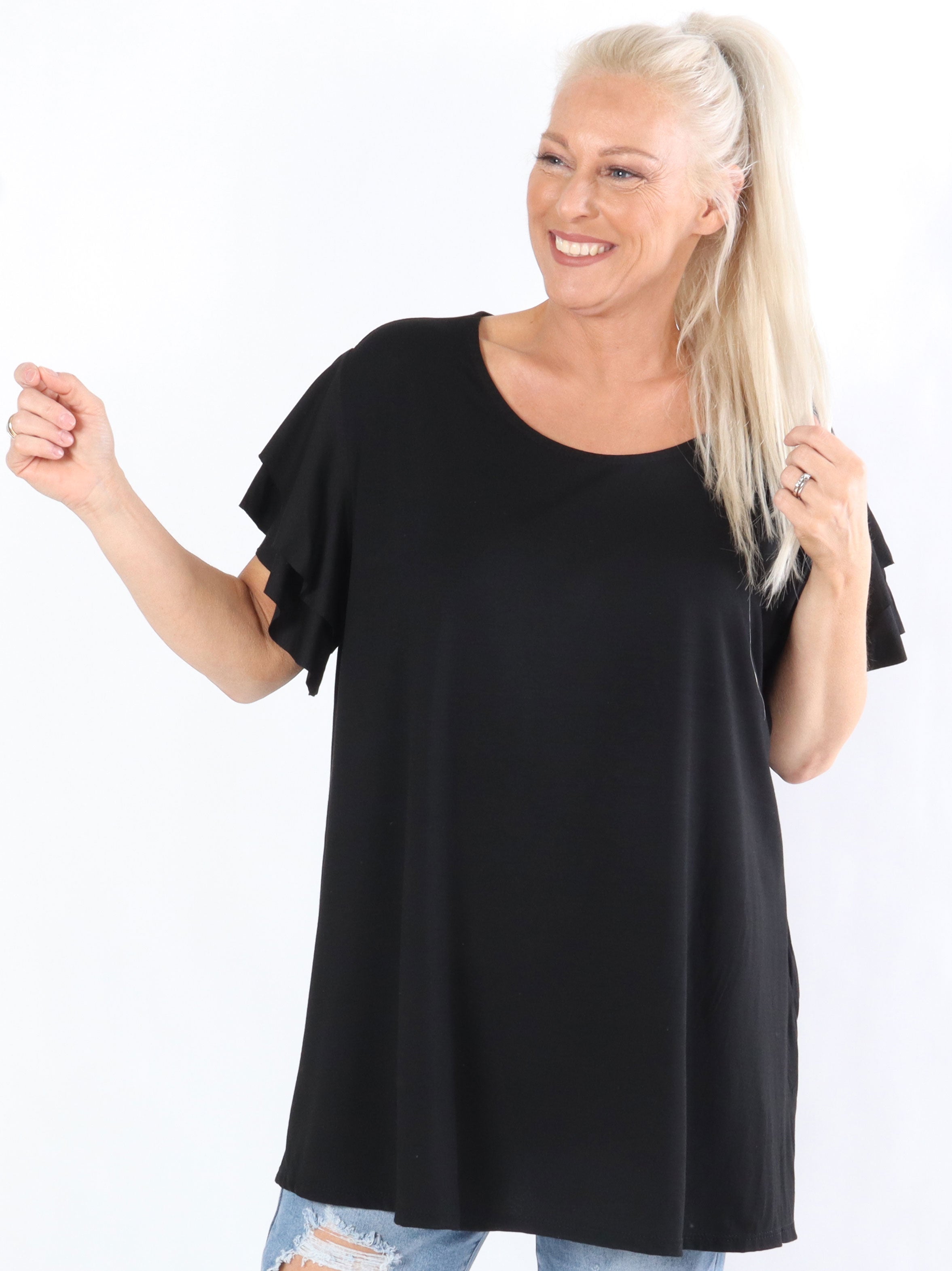 Alexa - T-shirt i jersey stof med søde flæseærmer